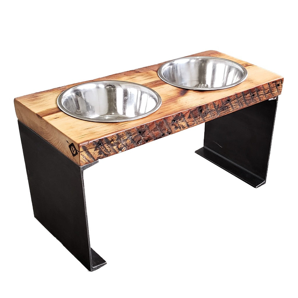 Primitive Bone Shaped Solid Oak Wood Dog Bowl Stand for Medium