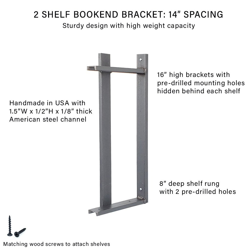 Wall Mounted Shelving: 2 Shelf Unit with Bookends 16"H