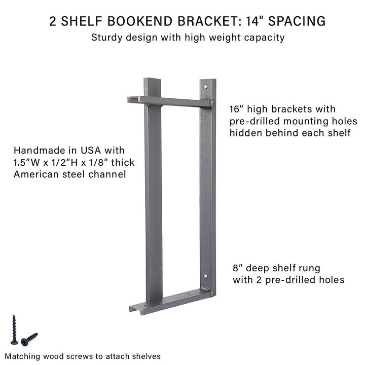Wall Mounted Shelving: 2 Shelf Unit with Bookends 16"H
