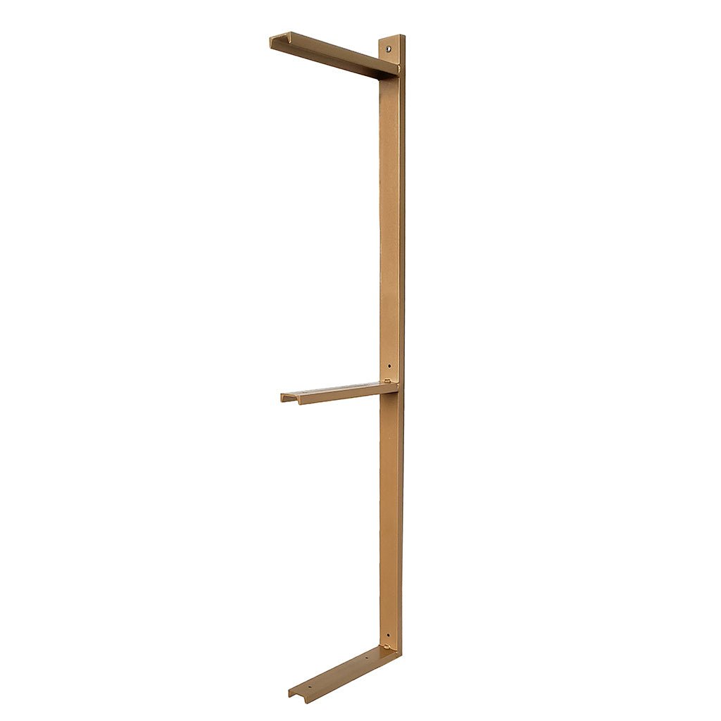 heavy duty 3 shelf bracket made with steel. brass finish vault furniture