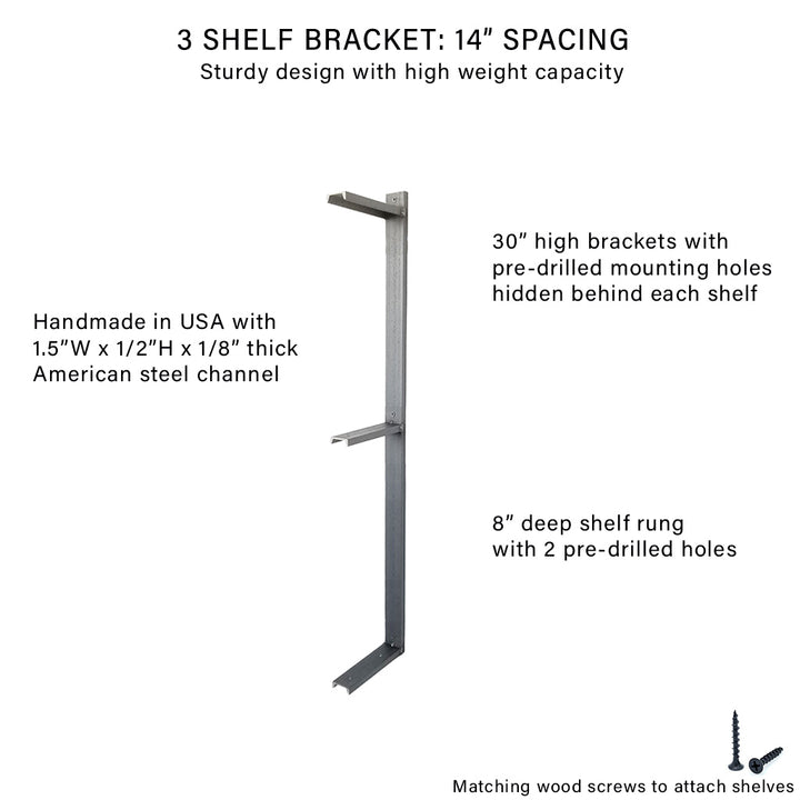 Wall Mounted Shelving: 3 Shelf Unit 30"H