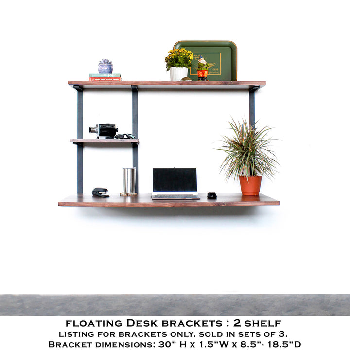 industrial steel wall mount shelf brackets for floating desk American made by Vault Furniture