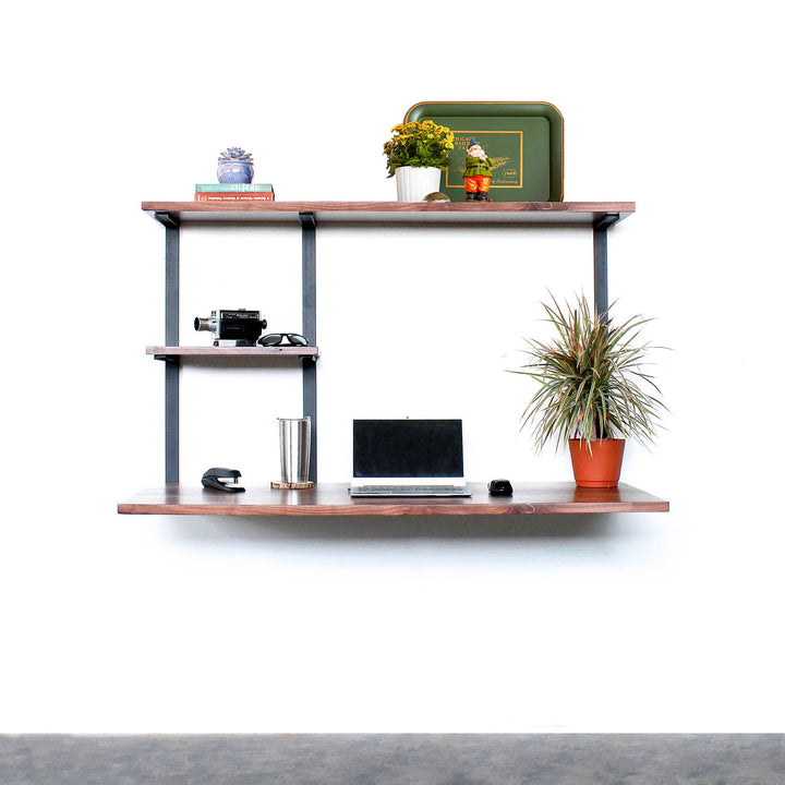 industrial steel wall mount shelf brackets for floating desk American made by Vault Furniture