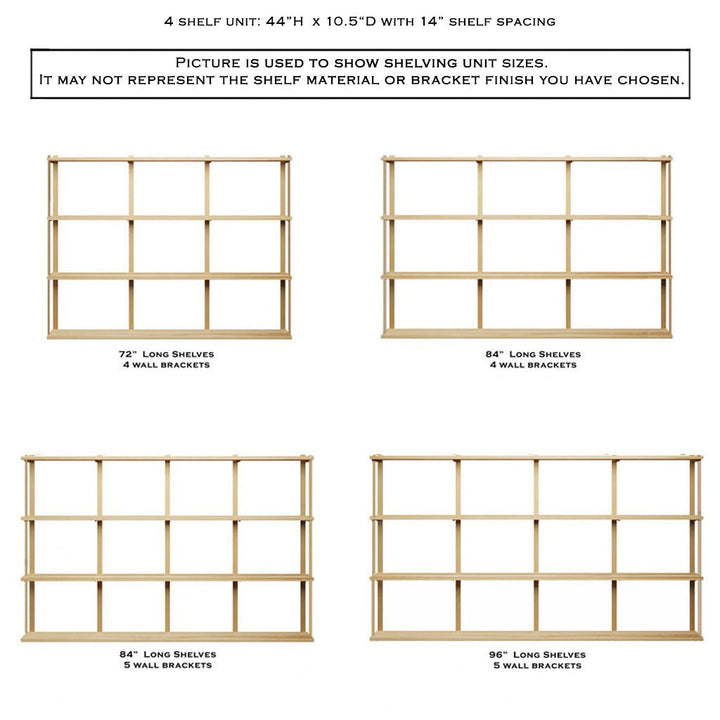 Wall Mounted Shelving: 4 Shelf Unit with Bookends 44" H