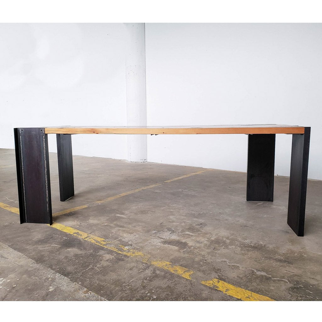 Large reclaimed pine and steel dining table