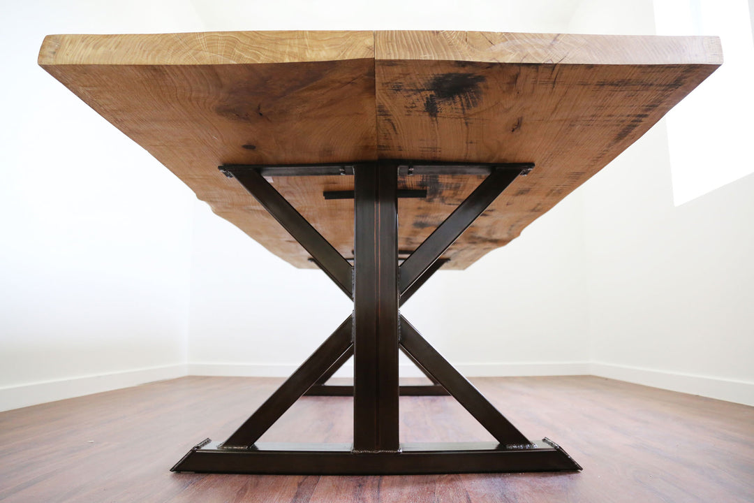 Live edge white oak trestle table + vault furniture chicago