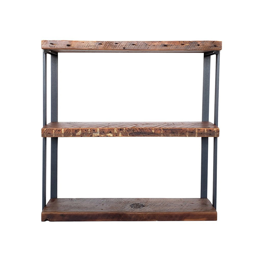 Lodge style wall shelf 3-tier 36"L reclaimed pine shelves 37"H wall bracket with bookends
