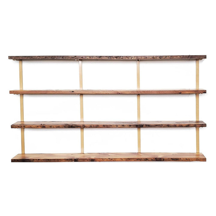 8ft mid-century-modern shelving with 4 Gold Steel Shelving Brackets