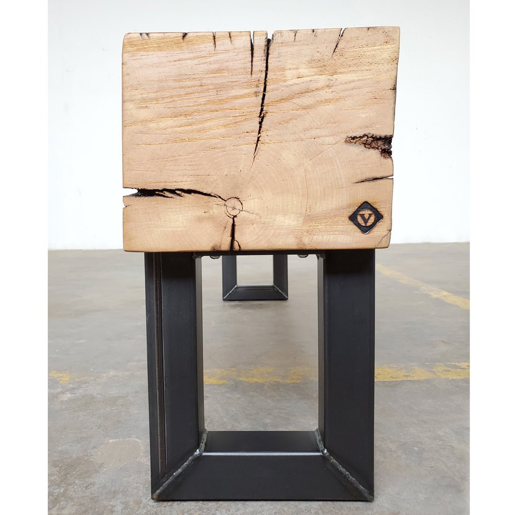 reclaimed beam bench with steel legs