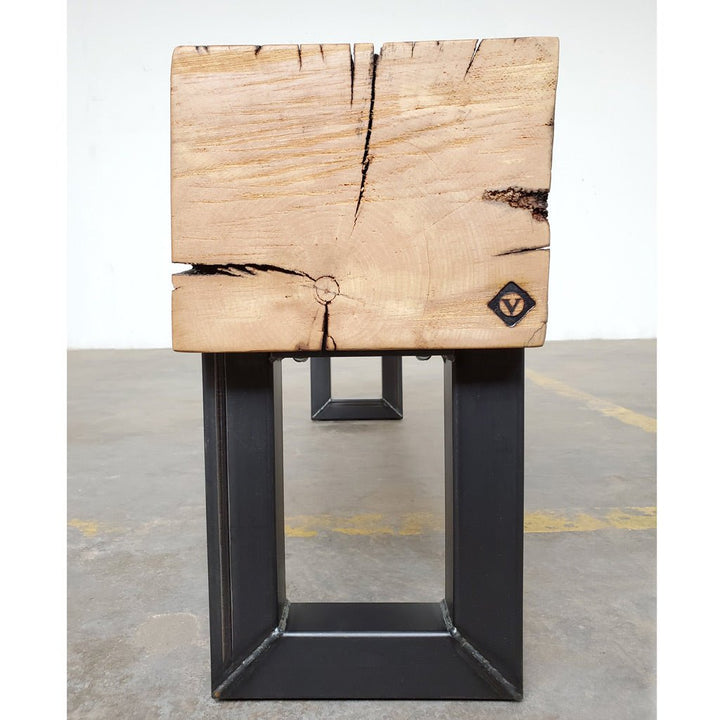 reclaimed beam bench with steel legs