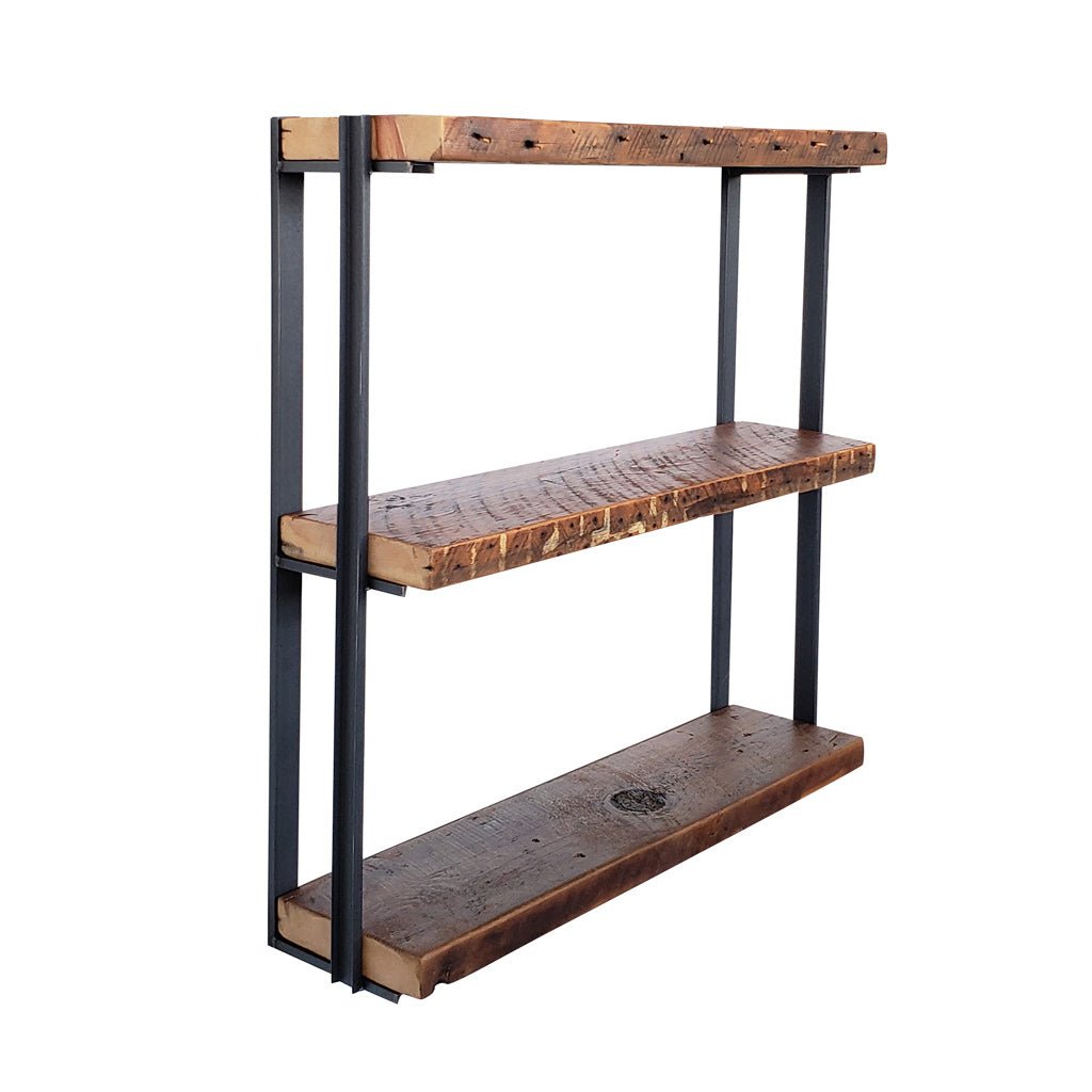rustic cabin kitchen shelf 36"L reclaimed pine 37"H metal wall brackets