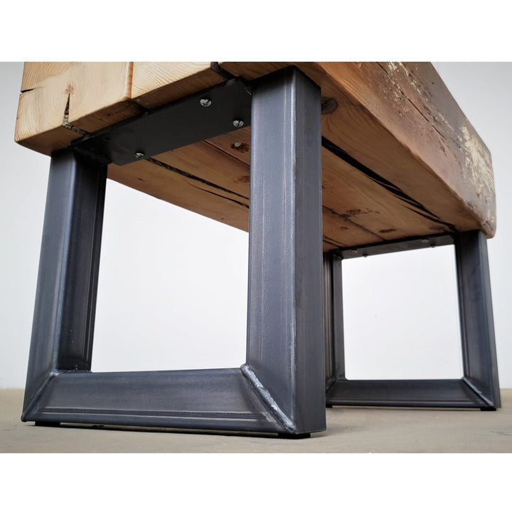 Rustic industrial beam bench with 2" square steel legs