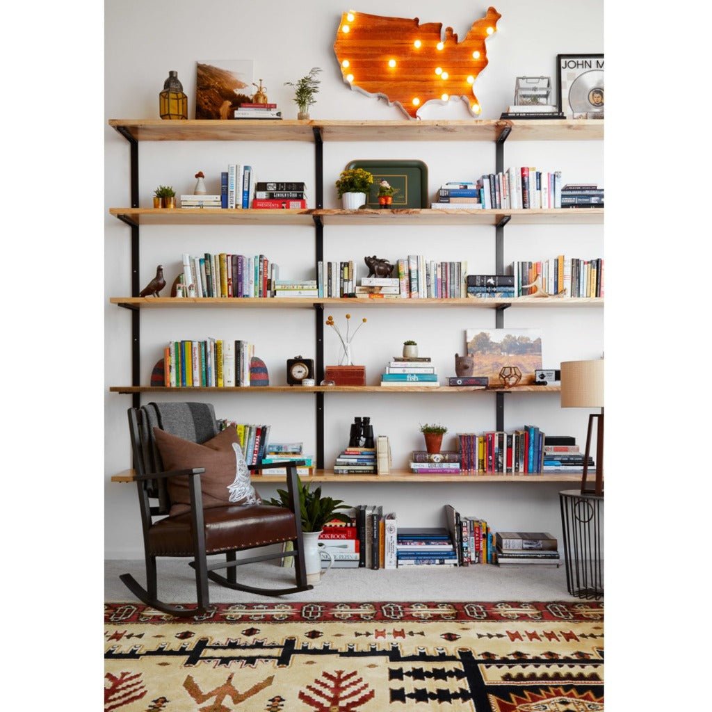 Modern Farmhouse wall shelves in ash with black brackets by Vault Furniture