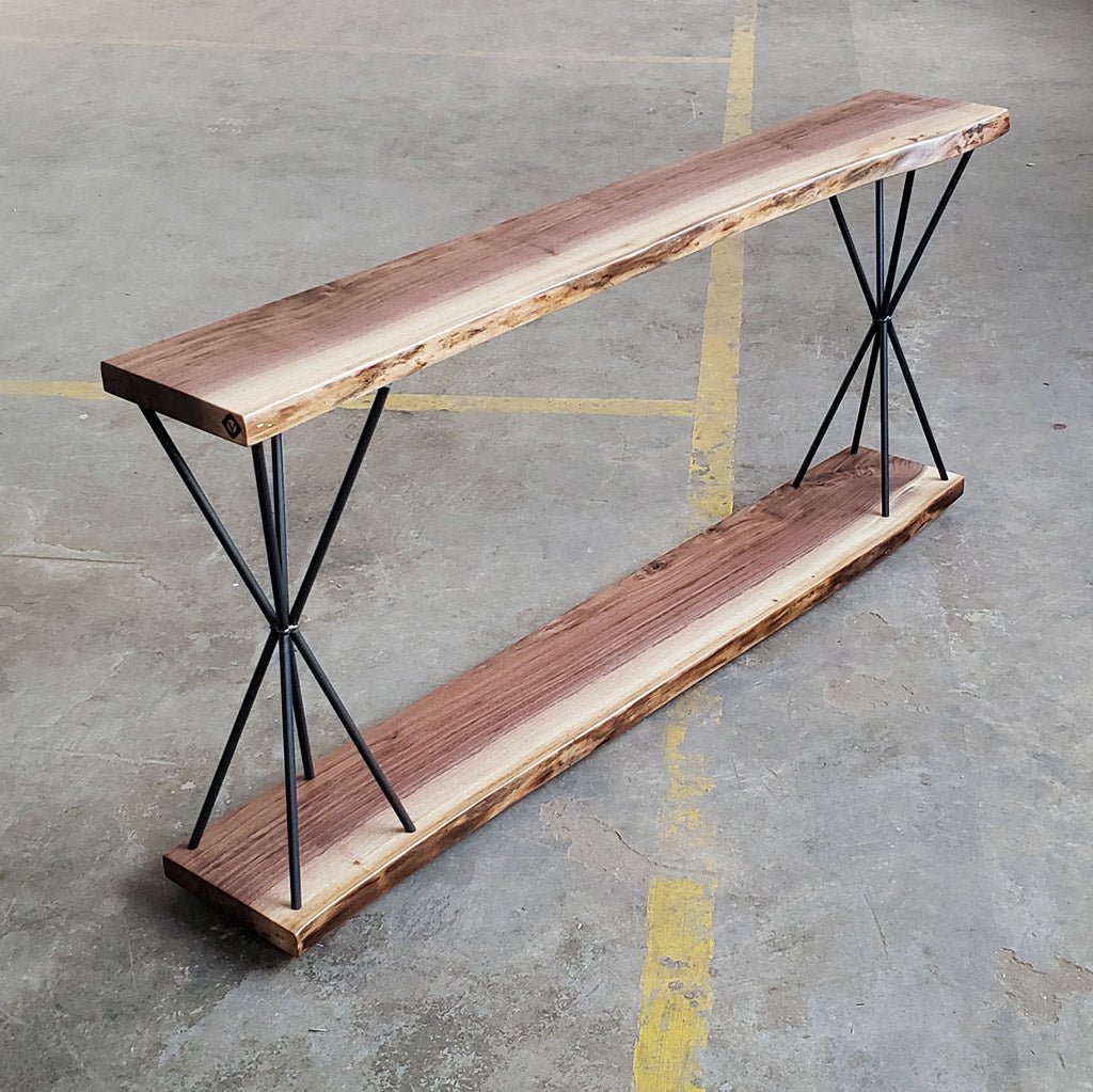 Unique live edge black walnut console table by Vault Furniture