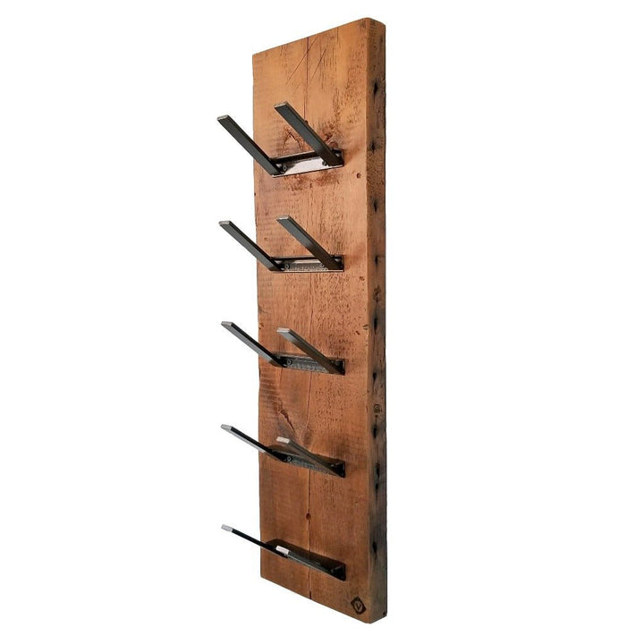 Vertical wood and metal, 5 bottle wine rack by Vault Furniture