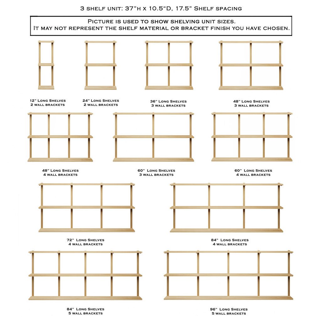 Long 3 wall bookshelf units handmade in USA