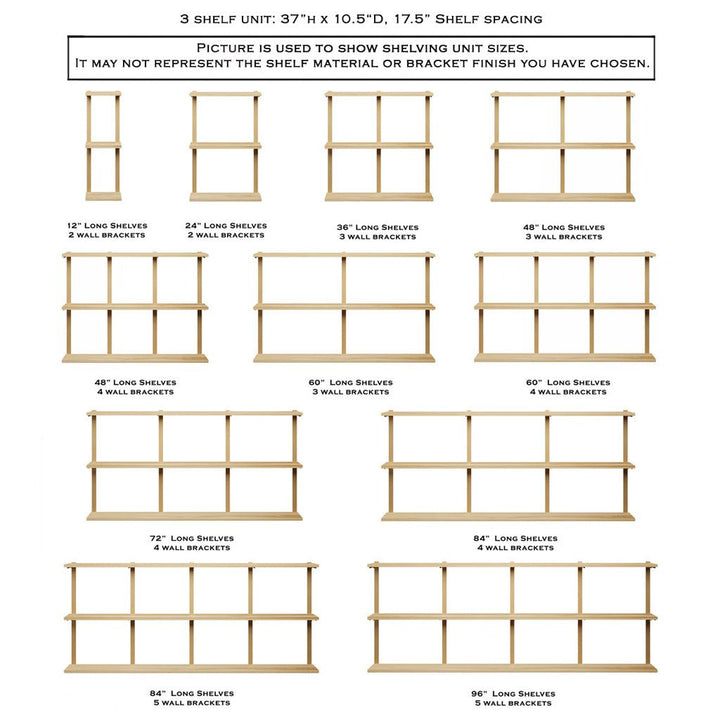 Long 3 wall bookshelf units handmade in USA