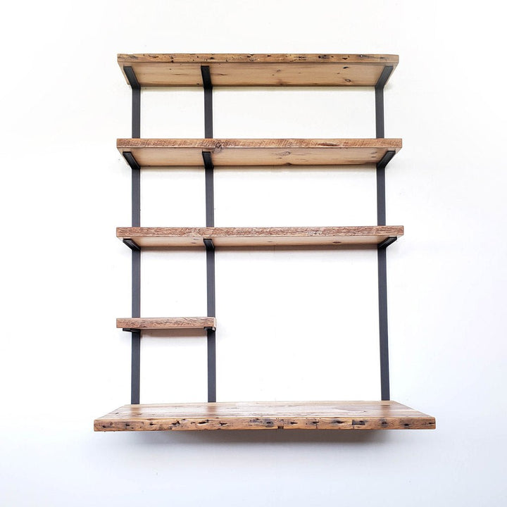 wall mount computer desk with 4 shelves in reclaimed pine