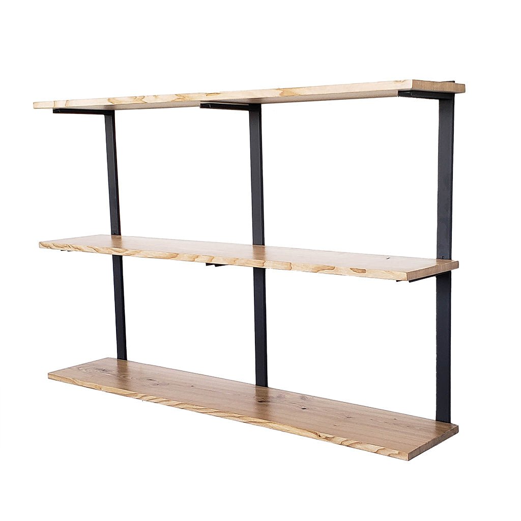 Wall Mount shelving 3 shelf 4ft Light Wood Shelves with Black Steel Shelf Brackets Vault Furniture