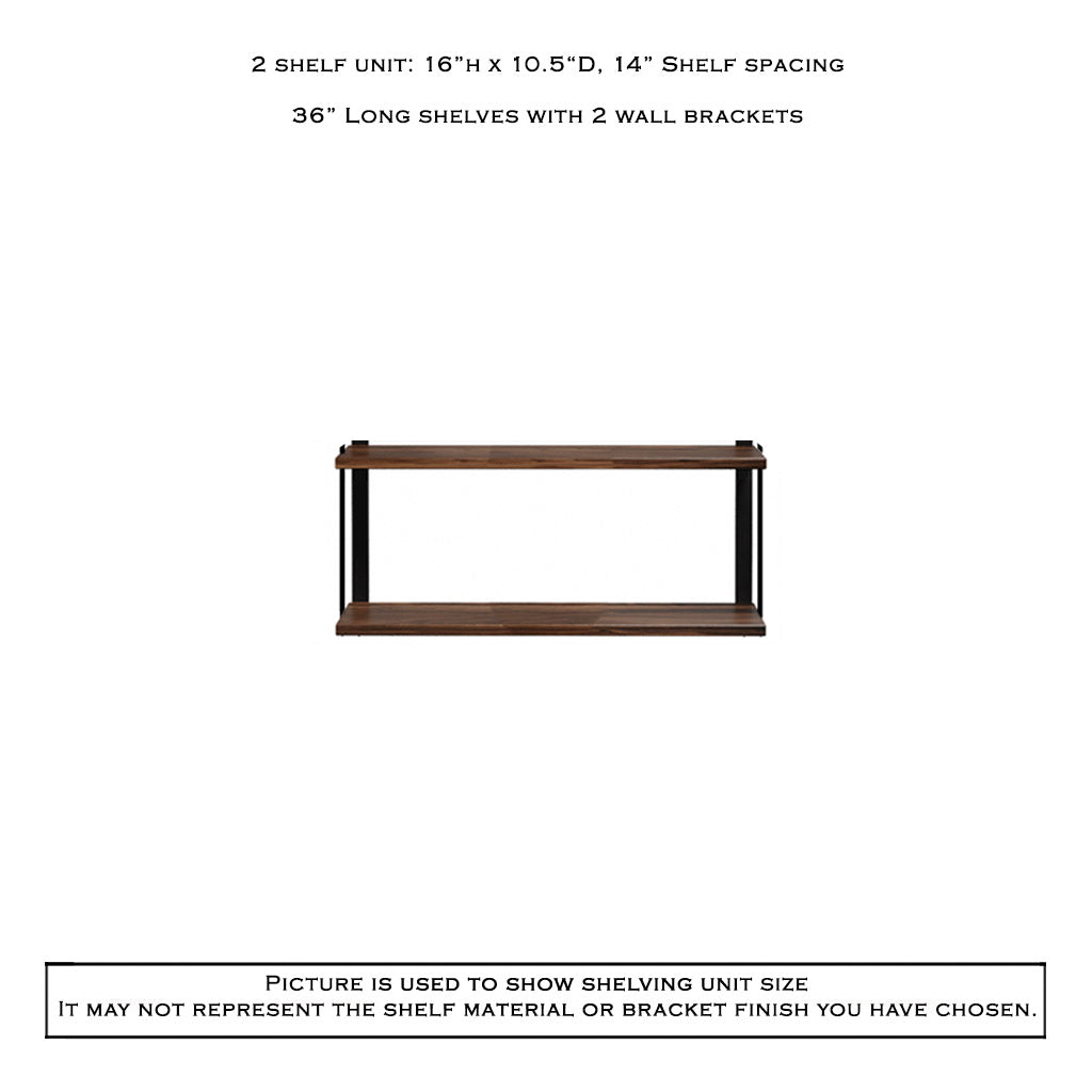 2 tier wood shelving unit black walnut black bookend brackets by Vault Furniture. 36"x16"