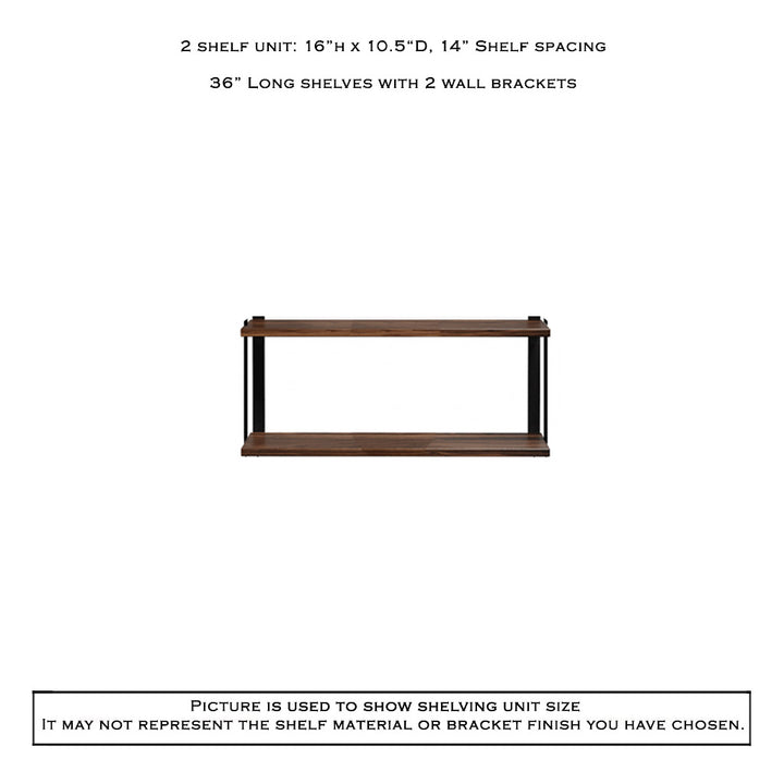 2 tier wood shelving unit black walnut black bookend brackets by Vault Furniture. 36"x16"
