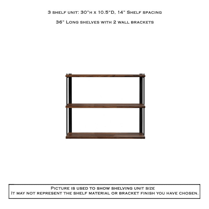 3 tier bookshelf in walnut and brass by Vault Furniture. 36"x30"