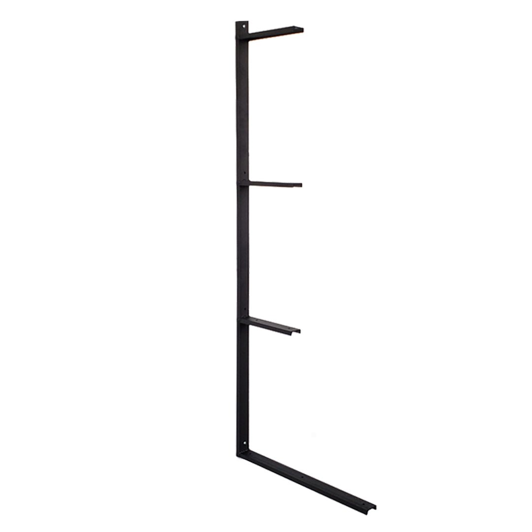 Industrial heavy-duty steel wall-mounted desk bracket with shelving supports, black powder-coated American-made steel