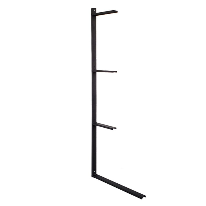 Industrial heavy-duty steel wall-mounted desk bracket with shelving supports, black powder-coated American-made steel
