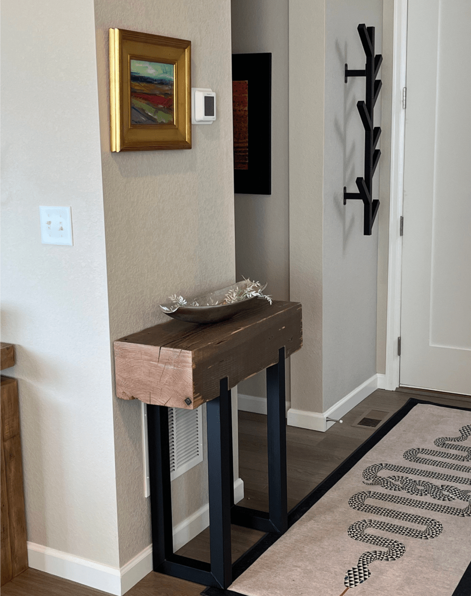 Reclaimed Beam and steel Console Table
