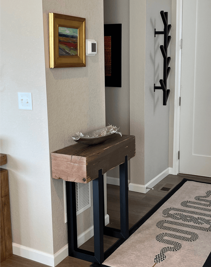 Reclaimed Beam and steel Console Table