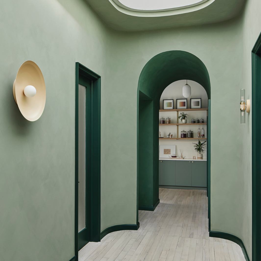wall mounted shelving shown in an archway floating shelves with brass brackets and solid ash wood shelves by vault furniture