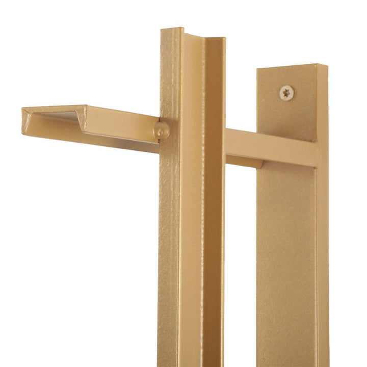 solid american steel brackets. heavy duty floating bookshelf brackets with brass powder coating. Made in USA by Vault FUrniture