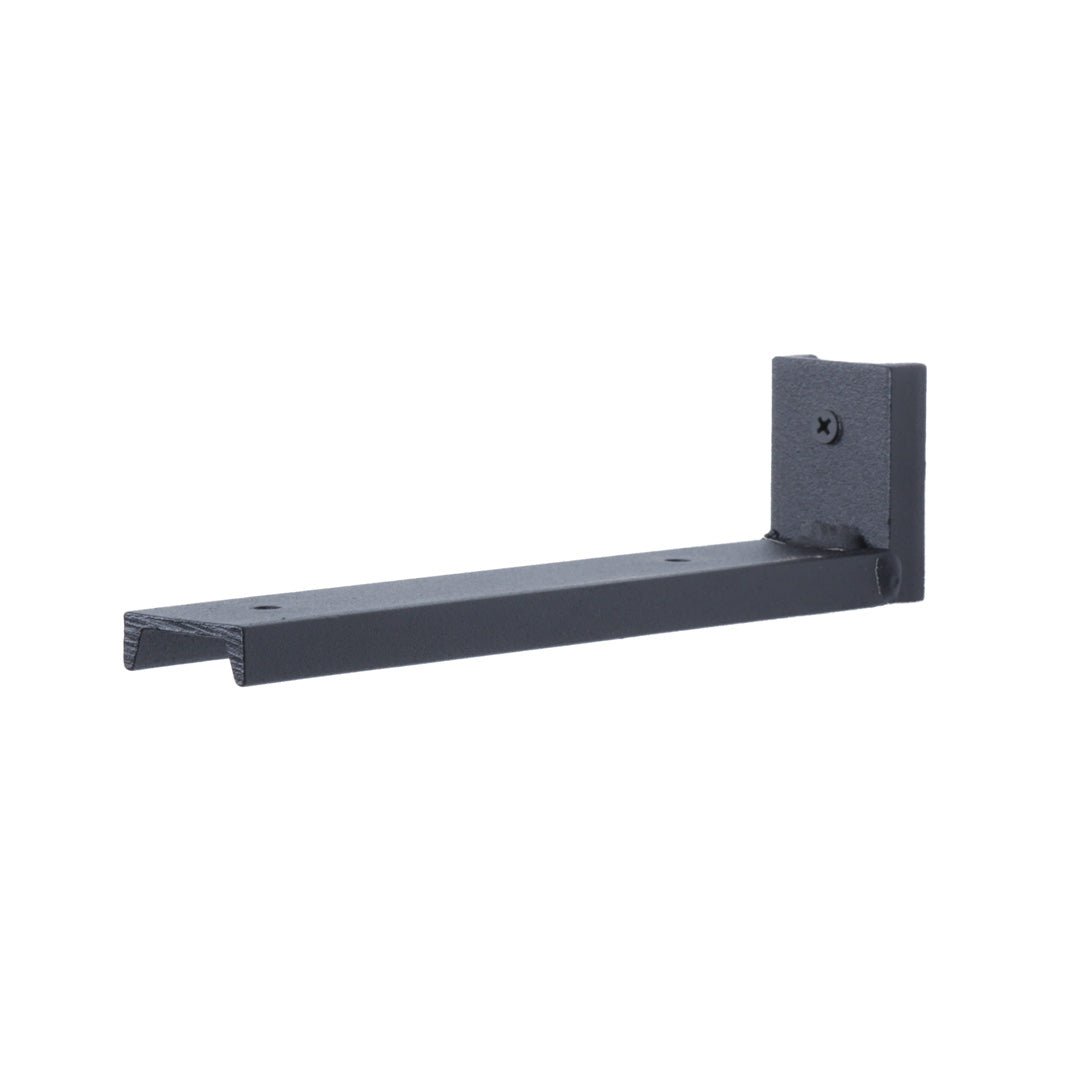 Heavy duty steel shelf bracket for single floating shelf. Solid American steel channel with black powder coat finish. Handmade in USA by Vault Furniture