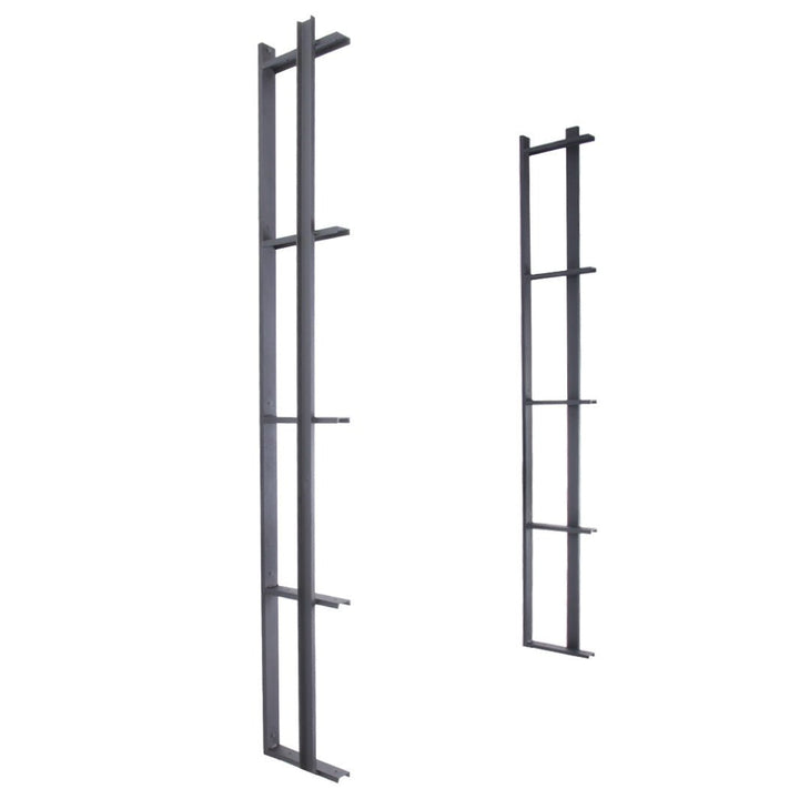 Black metal shelf brackets, strong wall mount floating shelf brackets with bookend detail. five shelf bracket handmade in USA from American steel channel and black powder coat finish. Heavy duty wall brackets sold in sets of two by vault furniture. 