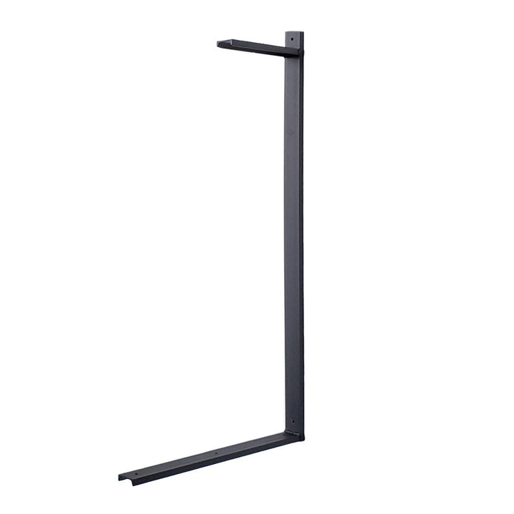 Heavy-duty steel wall-mounted desk bracket with integrated shelving supports, black powder-coated finish, handcrafted in the USA
