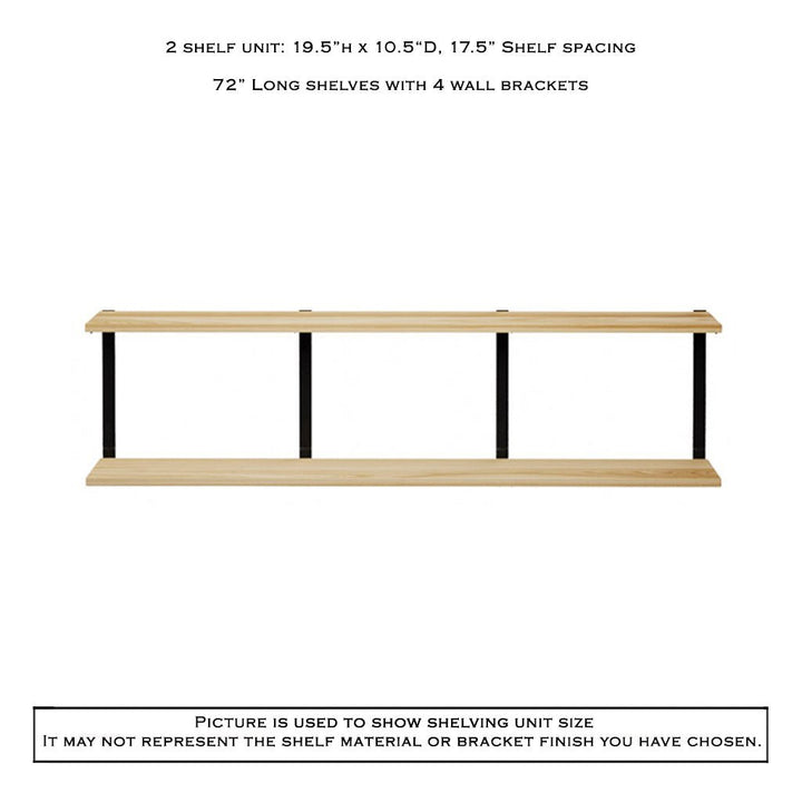 2 tier bookshelves with 4 wall mount shelf brackets by Vault Furniture. 72"x19.5"