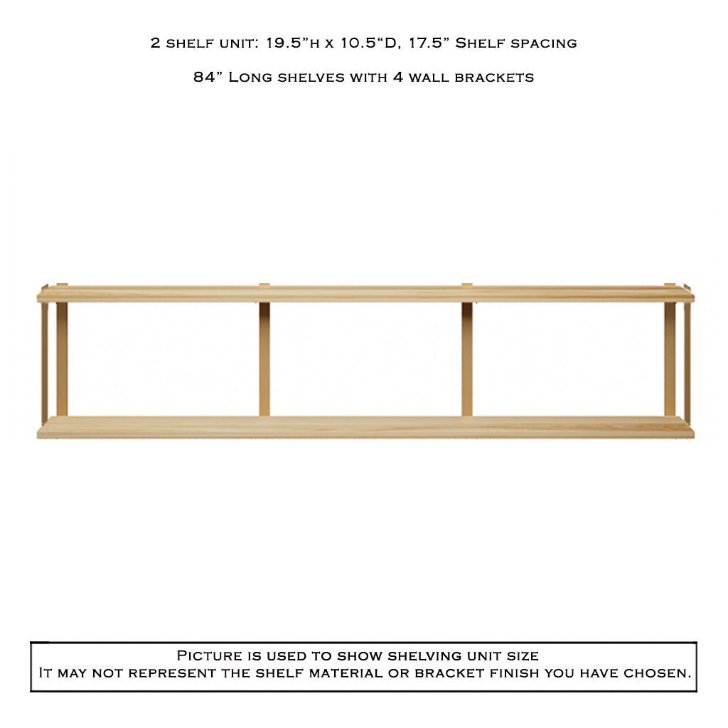 2 tier floating wall shelves with heavy duty brackets by vault furniture. 84"x19.5"