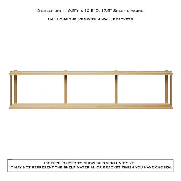 2 tier floating wall shelves with heavy duty brackets by vault furniture. 84"x19.5"