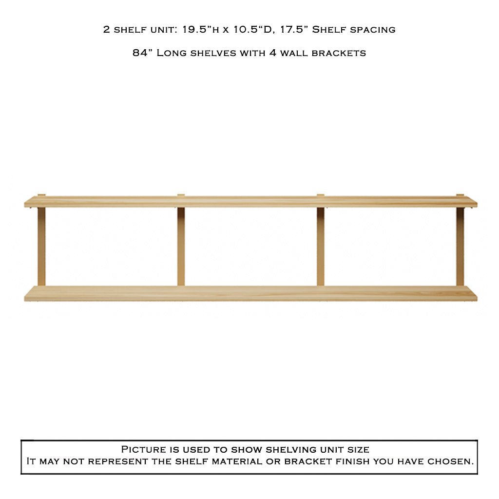 Large 2 shelf unit with 4 shelf brackets by Vault Furniture. 84"x19.5"