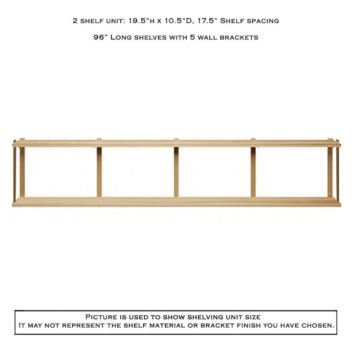 2 tier floating wall shelves with heavy duty brackets by vault furniture.96"x19.5"