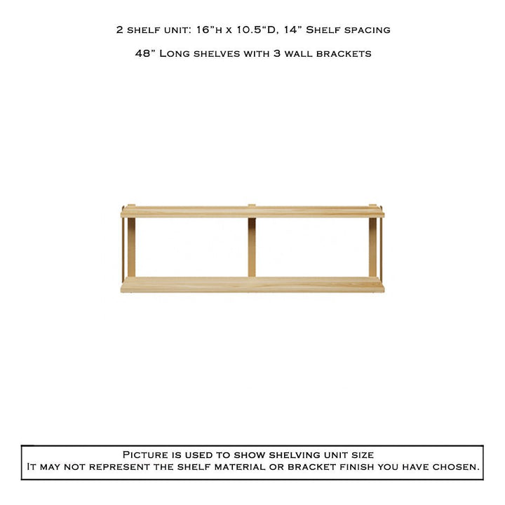 2 tier wood shelving unit ash brass bookend brackets by Vault Furniture. 48"x16"