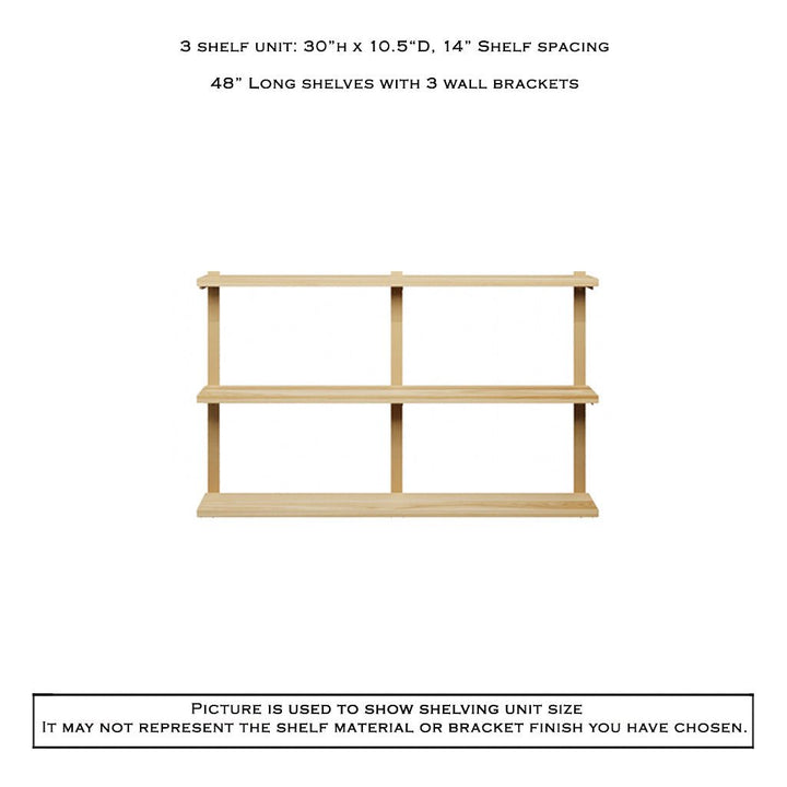 3 tier shelving unit ash with brass brackets by Vault Furniture. 48"x30"
