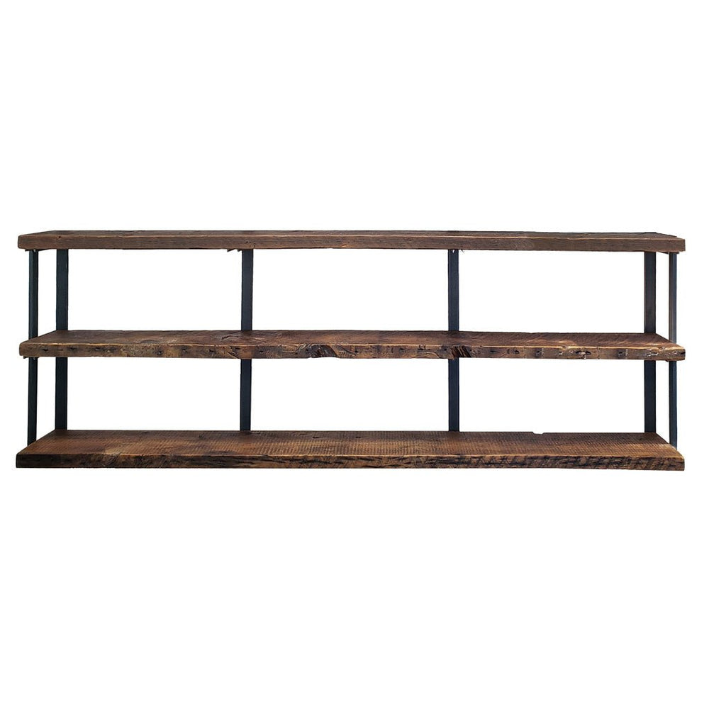 3-tier wall shelves reclaimed pine and steel bracket with bookend by Vault Furniture