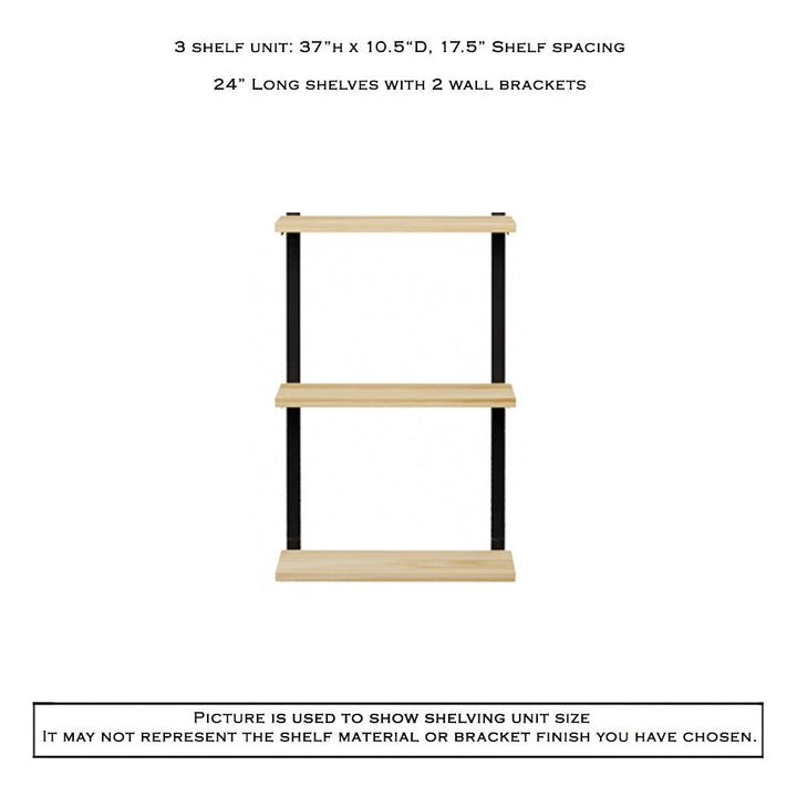 3 tier wood shelves with heavy duty shelf brackets by Vault Furniture. 24"x37"