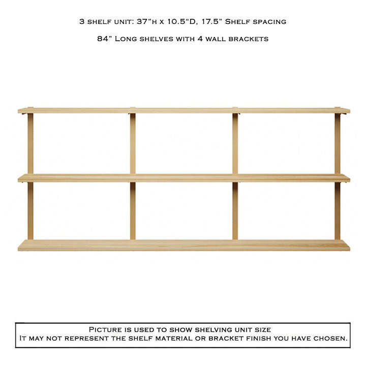3 tier shelving unit with heavy duty shelf brackets in ash and black. 84"x37"