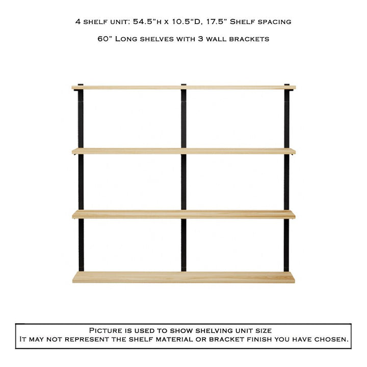 heavy duty 4 tier shelves with 3 wall mount shelf brackets by Vault Furniture. 60"x54.5"