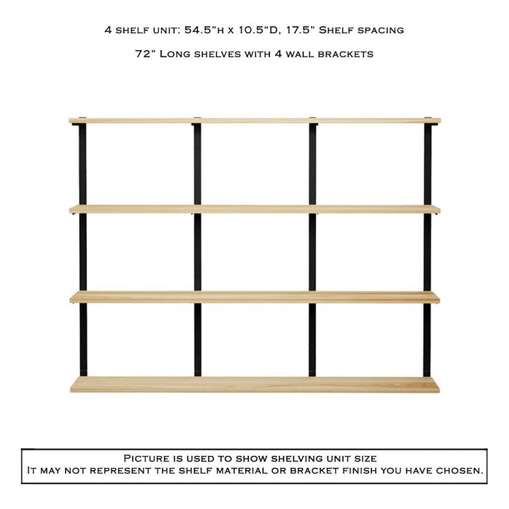 heavy duty 4 tier shelves with 3 wall mount shelf brackets by Vault Furniture. 72"x54.5"