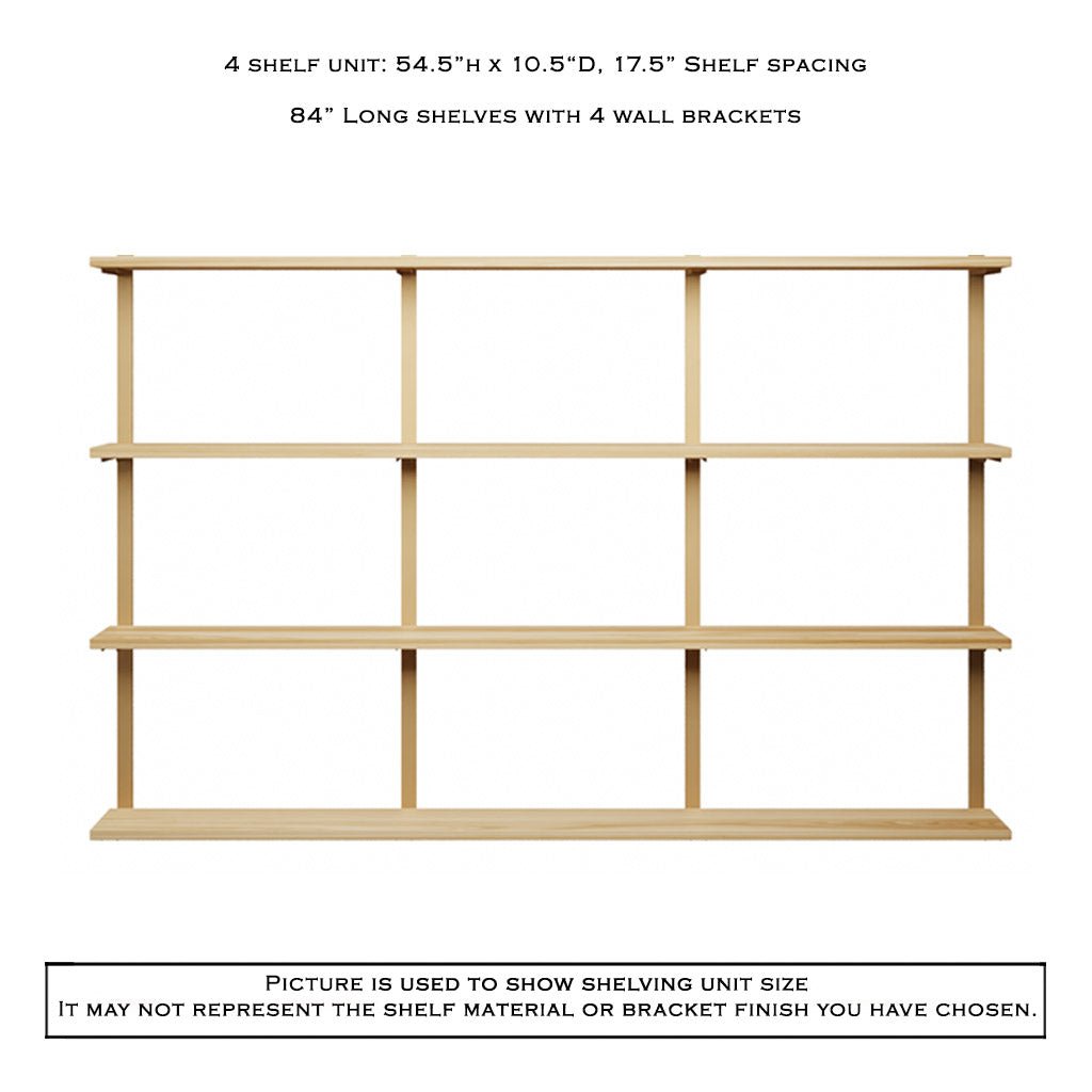 heavy duty 4 tier shelves with 4 wall mount shelf brackets by Vault Furniture. 84"x54.5"