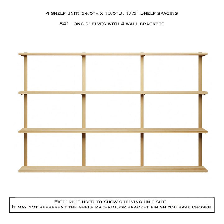 heavy duty 4 tier shelves with 4 wall mount shelf brackets by Vault Furniture. 84"x54.5"