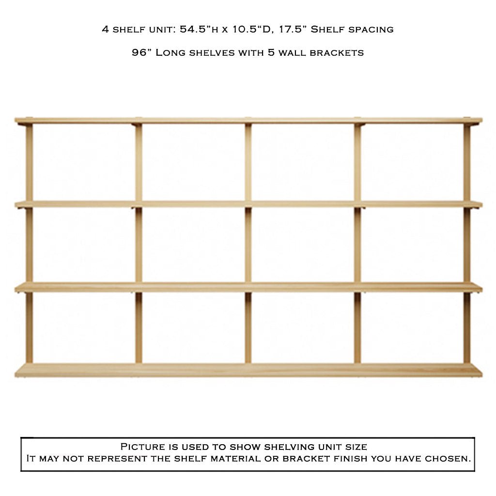 heavy duty 4 tier bookshelves with 5 wall mount shelf brackets by Vault Furniture. 96"x54.5"